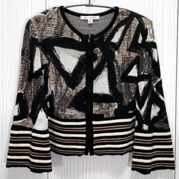 St. John Geometric Striped Bolero Jacket Brown Black White Size 2 - Picture 1 of 5